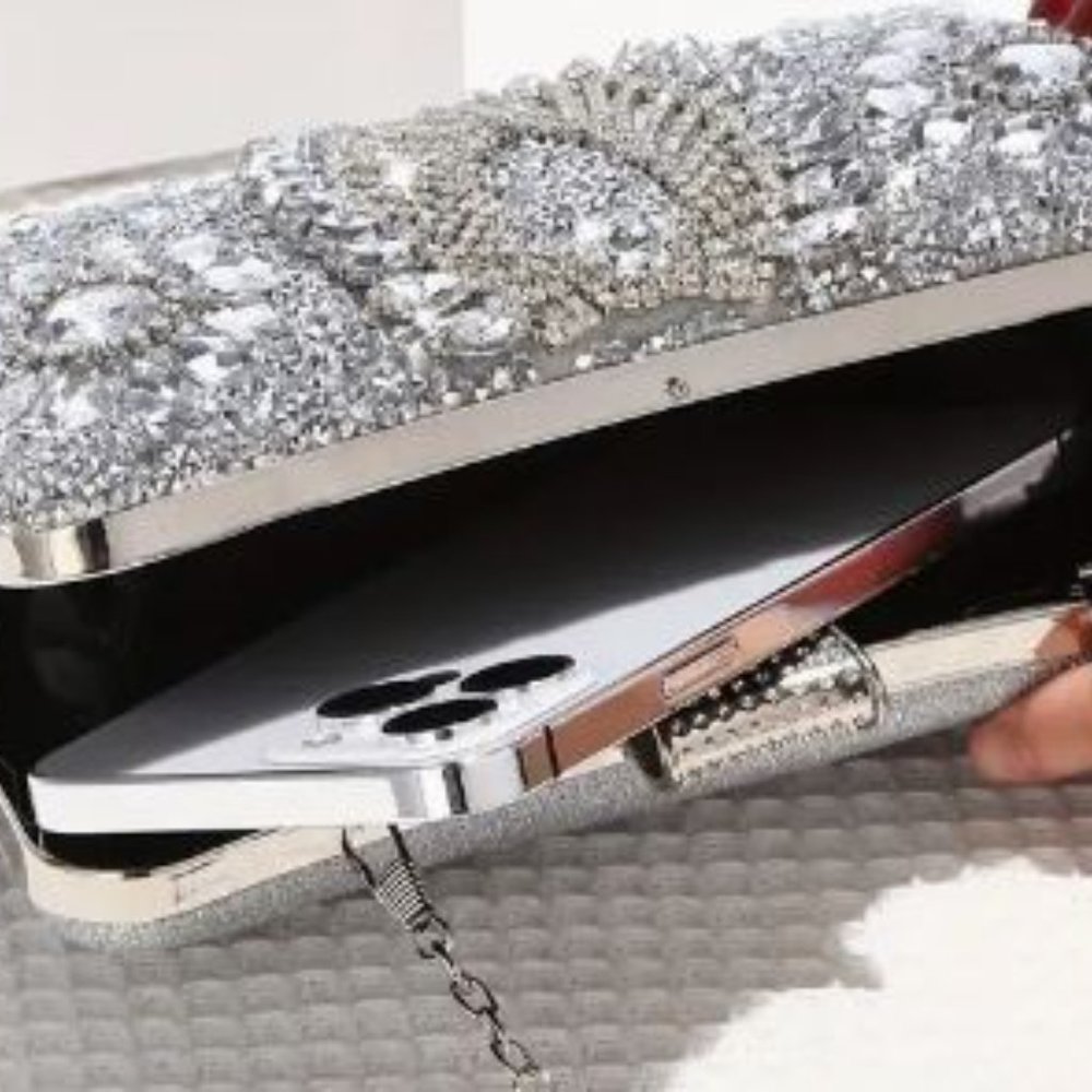 P594-GORGEOUS Rhinestone Flower Bling Bag-Wrist or Shoulder - Picture 6 of 7